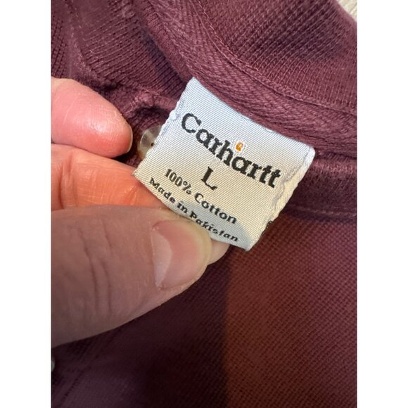 Carhartt Mens Burgundy Henley Long Sleeve Shirt L Workwear Stains - Picture 3 of 6